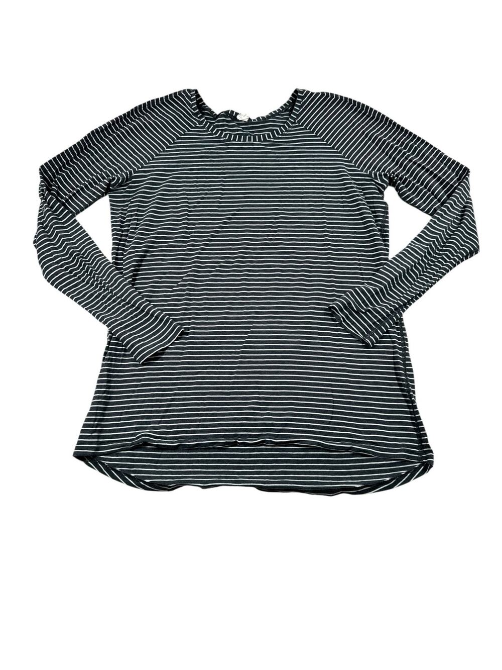 lululemon Striped Long Sleeve 8 Dark Gray White Cotton Casual Basic Curved Hem